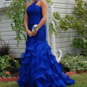 Jovani royal blue One-Shoulder Ruffled Mermaid Gown size 6